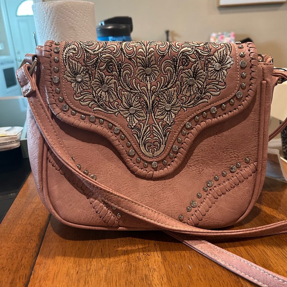 Pink Embroidered Crossbody Bag